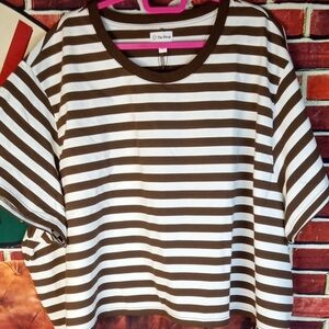💩 The Drop Sydney Brown and White Striped Women's Top